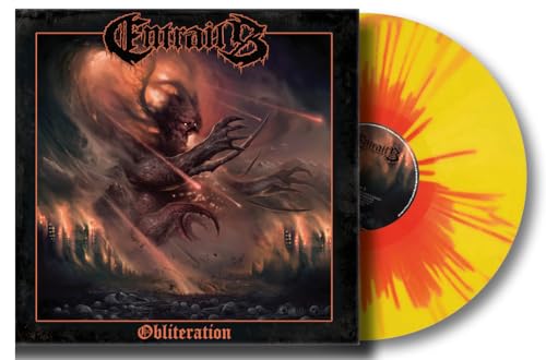 Entrails" album cover with demonic figure and sunburst yellow/red vinyl record.
