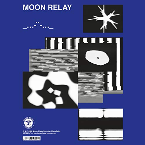 CD cover for "Moon Relay" with abstract geometric shapes on blue background.