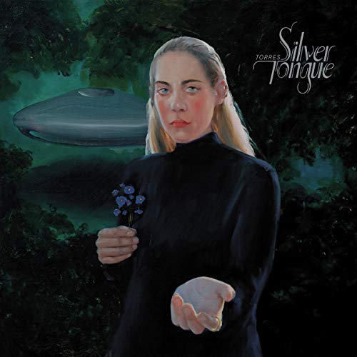 CD cover: woman with flowers, UFO, dark forest background.