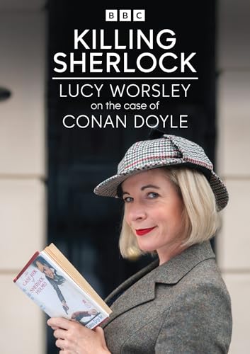 Lucy Worsley in a tweed hat, holding a Sherlock Holmes book.