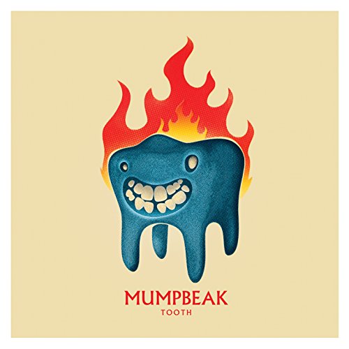 Cartoon blue tooth with flames on top and the text "MUMPBEAK TOOTH".