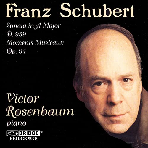 CD cover featuring portrait of composer Franz Schubert and pianist Victor Rosenbaum.