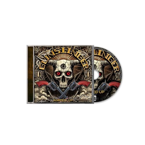 CD case and disc with skull, horns, and crossed revolvers artwork.