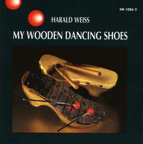 CD cover for Harald Weiss’ “My Wooden Dancing Shoes” featuring clogs and a xylophone.