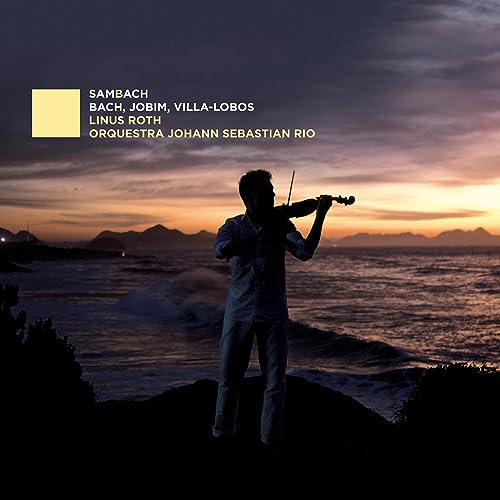 Linus Roth album cover featuring a violinist silhouetted against a sunset.
