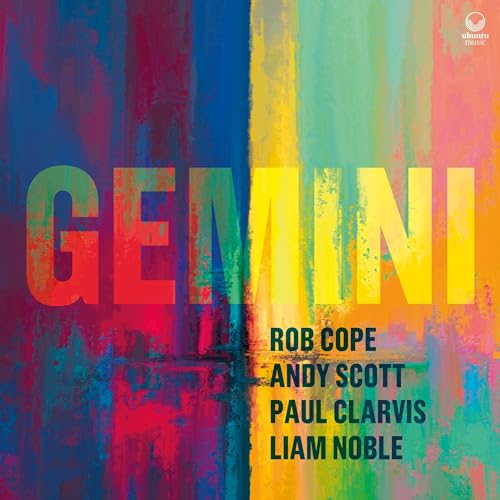 CD cover for Rob Cope’s “Gemini” with colorful, textured brushstrokes.