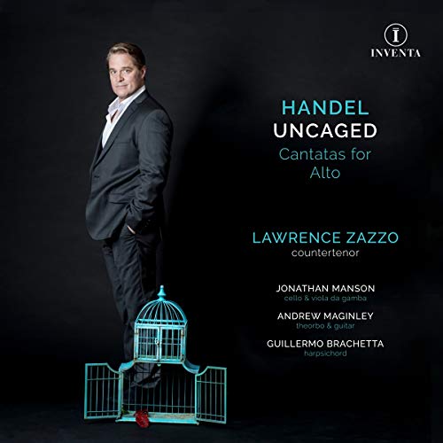 CD cover featuring Lawrence Zazzo, a man, and a blue birdcage.