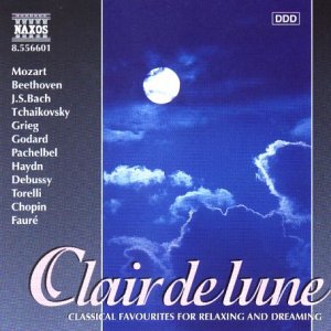 CD cover for "Clair de Lune" featuring a full moon and composer names.