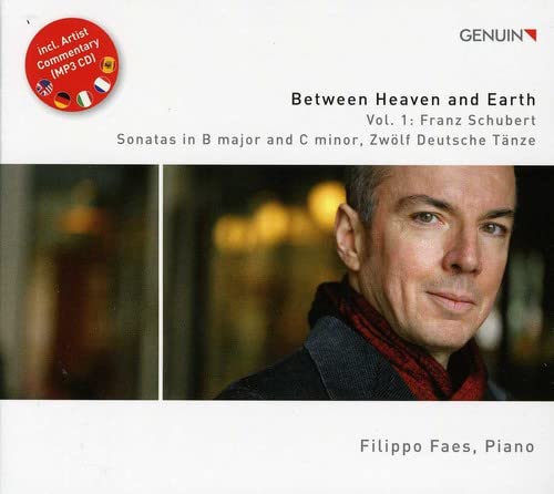 CD cover featuring pianist Filippo Faes and text about Schubert sonatas.