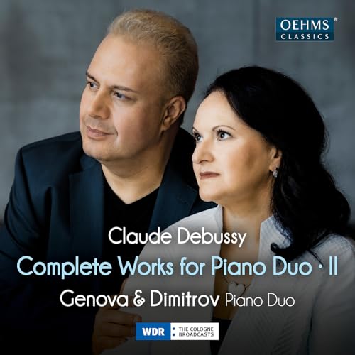 CD cover featuring Genova & Dimitrov, composers Debussy, and logos.