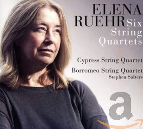 CD cover featuring portrait of composer Elena Ruehr and text details.