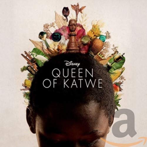 “Queen of Katwe” soundtrack CD cover with a young girl’s face amidst chess pieces.