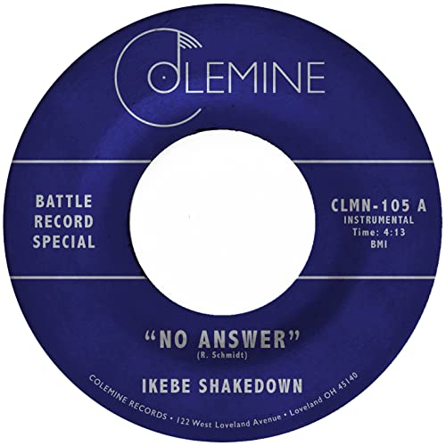 Blue vinyl record label with white text: “Ikebe Shakedown” – “No Answer”.