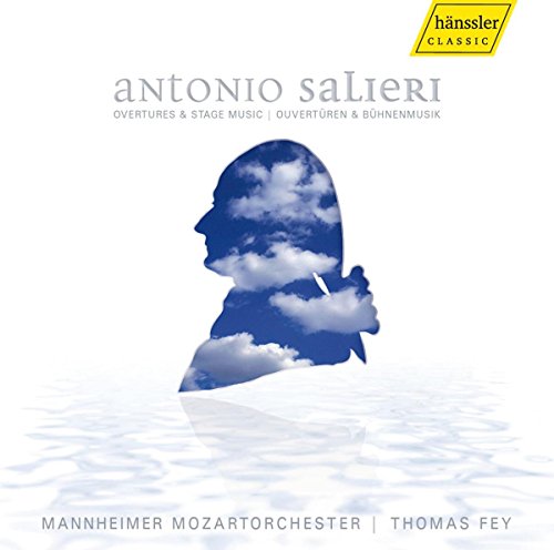 CD cover for Salieri’s overtures, featuring a blue silhouette portrait.