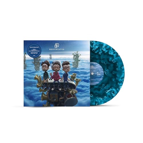 Blue vinyl record in a sleeve with band and album title, Neotheater by Ajr.