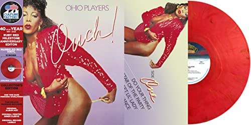 Ohio Players’ “Ouch” album cover and red/gold marbled vinyl record.