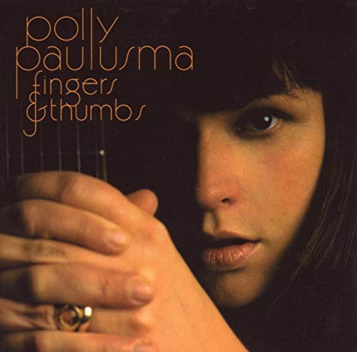 CD cover: Polly Paulusma portrait with hands on guitar strings.