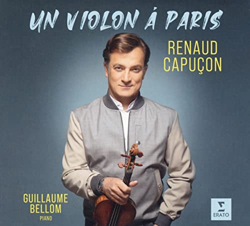 Renaud Capuçon portrait with violin, album cover for “Un Violon à Paris.”