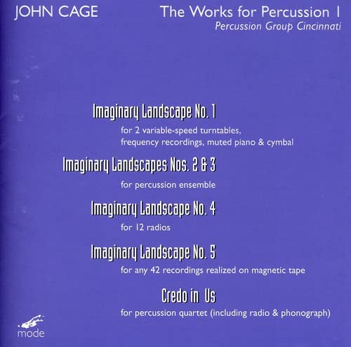 DVD cover for John Cage’s percussion works, blue background with white text.
