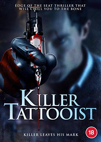 DVD cover for "Killer Tattooist" featuring a gloved hand holding a bloody tattoo machine.
