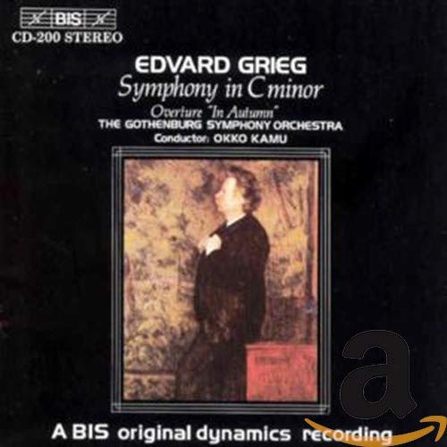 CD cover for Edvard Grieg’s Symphony in C Minor, featuring a portrait.