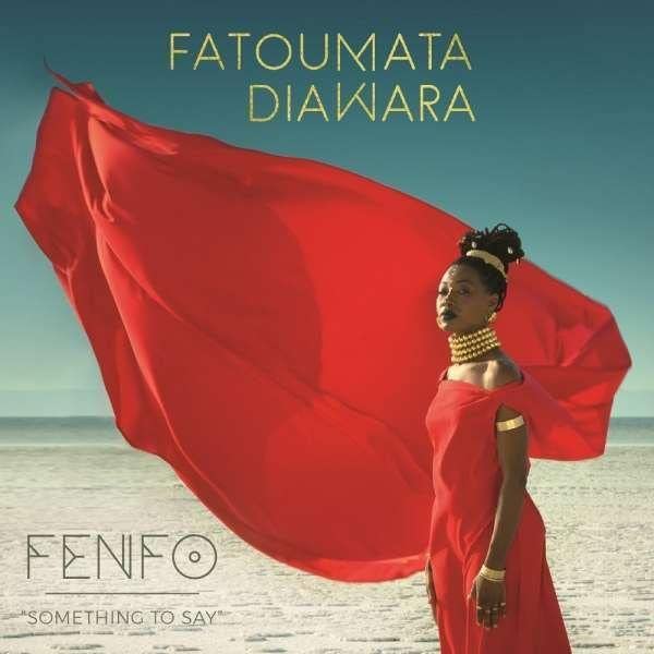 Fatumata Diwara album cover, woman in red dress on a beach.