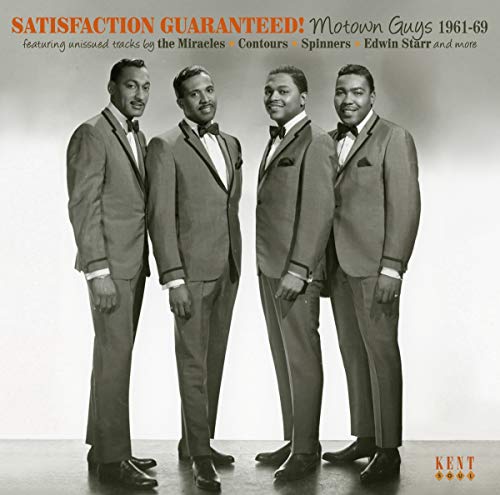 Black and white photo of four men in suits on a music album cover.