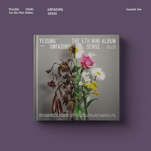 Yesung’s “Unfading Sense” album cover with flowers against a grey background.