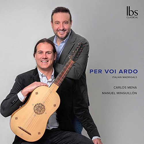 Two men with lutes, album cover for “Per Voi Ardo” Italian Madrigals.