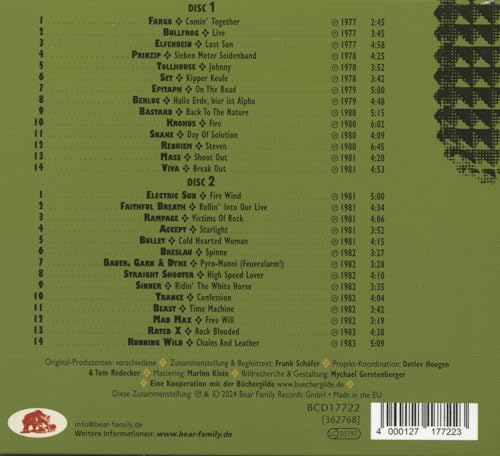CD back cover listing German krautrock bands and track titles in white text.
