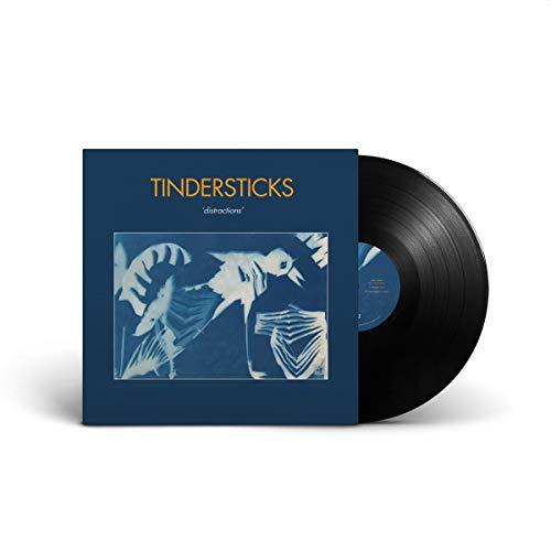 Tindersticks “Distractions” vinyl record with blue cover and bird illustration.