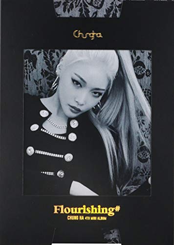 Chungha album cover: portrait of a woman with blonde hair, dark background.