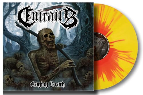 Album cover with skeletal figure and vinyl record with yellow-red swirl.