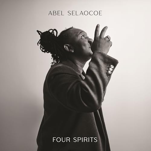 Black and white portrait of Abel Selaocoe, album cover for "Four Spirits.