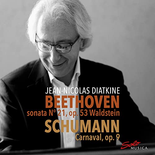 Black and white portrait of pianist Jean-Nicolas Diatkine with album text.