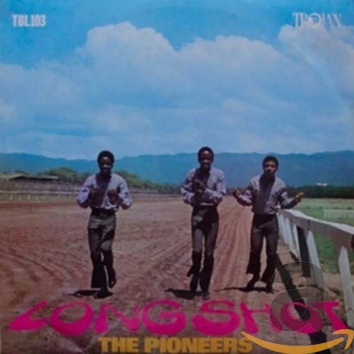 Album cover for The Pioneers’ “Long Shot” featuring three men walking.