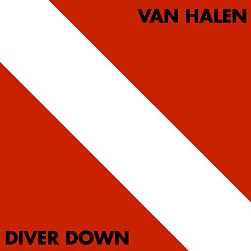 Van Halen’s “Diver Down” album cover: red and white diagonal stripe design.