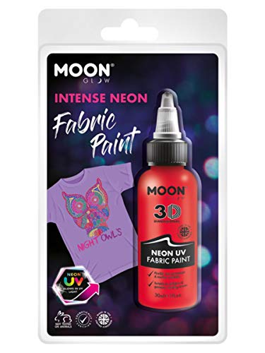 Smiffys Moon Glow - Neon UV Intense Fabric Paint, Red