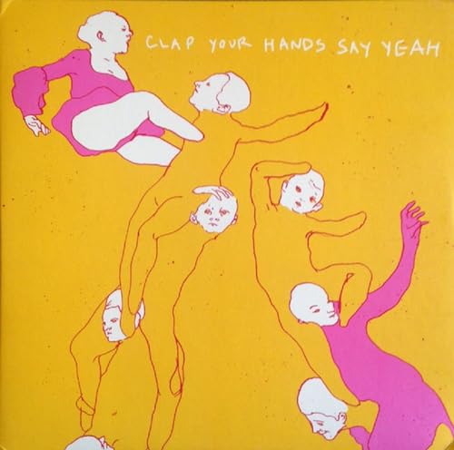 Yellow vinyl record cover with abstract pink and orange figures.