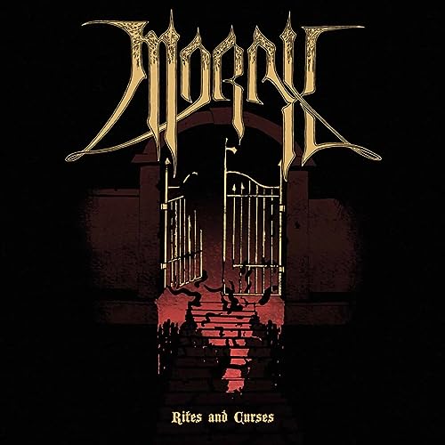 Morax album cover: ornate gates leading to a dark, red-toned staircase.