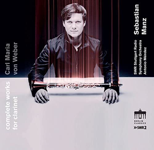 Clarinetist Sebastian Manz with his instrument, album cover for Weber’s works.