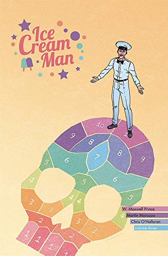 Comic book cover: man in blue suit stands on a hopscotch board.