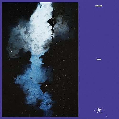Dark abstract watercolor painting with scattered white text and stars.