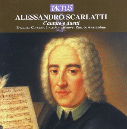 CD cover featuring a portrait of Alessandro Scarlatti with sheet music.
