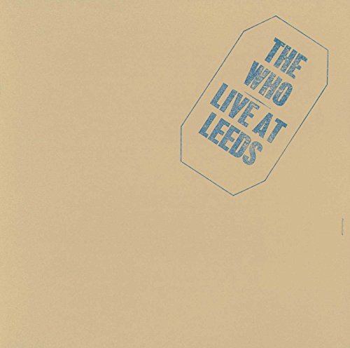 The Who Live at Leeds album cover with blue text on a tan background.