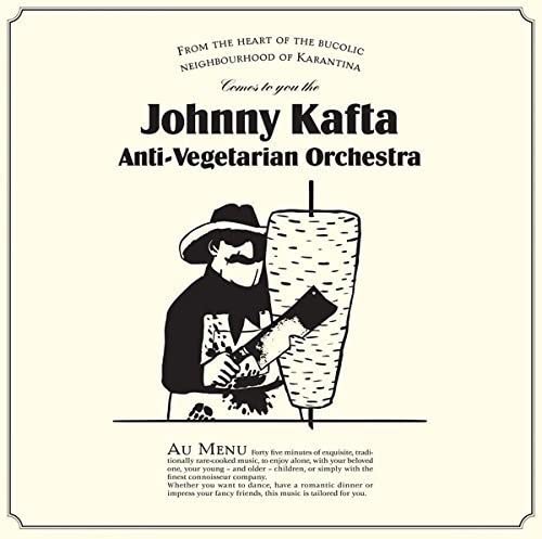 Vinyl album cover: man carving meat from a large rotating spit.