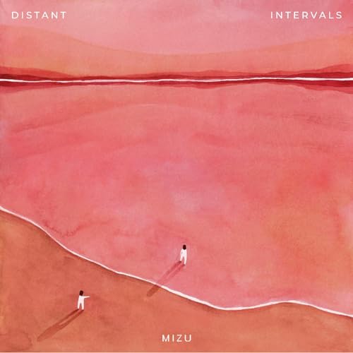 Watercolor album cover with two figures on a pink and orange landscape.