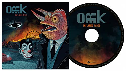 CD case and disc for O.R.K.'s "Inflamed Rides," featuring a lizard in a suit.