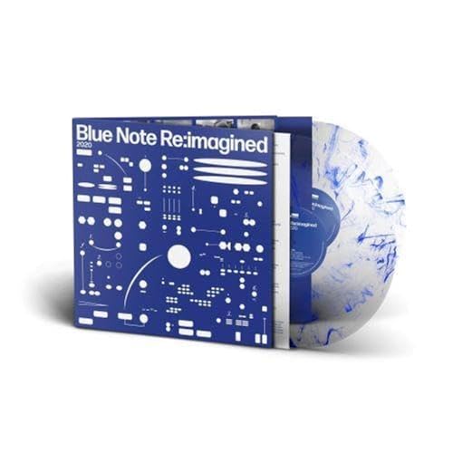 Blue Note Re:imagined vinyl record with blue and white marbled disc.