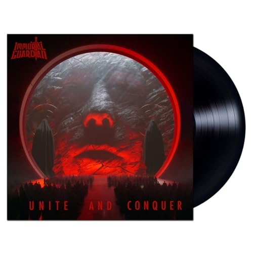 Immortal Guardian "Unite And Conquer" vinyl record with red and black cover art.